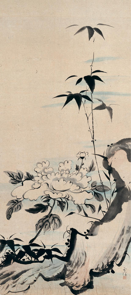 Peony and Bamboo by a Rock