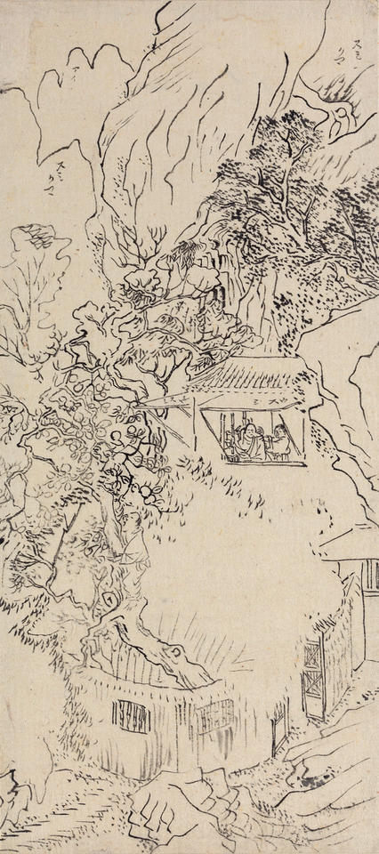 Sketch after Scholar’s Mountain Retreat in Autumn by Yosa Buson (与謝蕪村; 1716–1783)