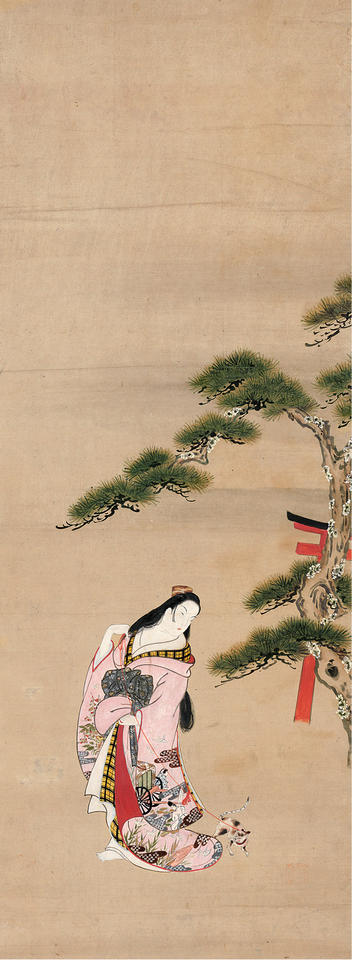 The Third Princess (女三宮) with a Cat, from “Wakana I” (若菜上) chapter of Genji monogatari (源氏物語)